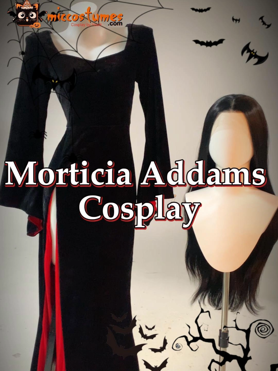 This would be the coolest mom on Halloween! 🎃  Check miccostumes.com for more Halloween costumes. #miccostumeshalloween #wednesdaycosplay #morticiaaddams #animecosplay #trending 