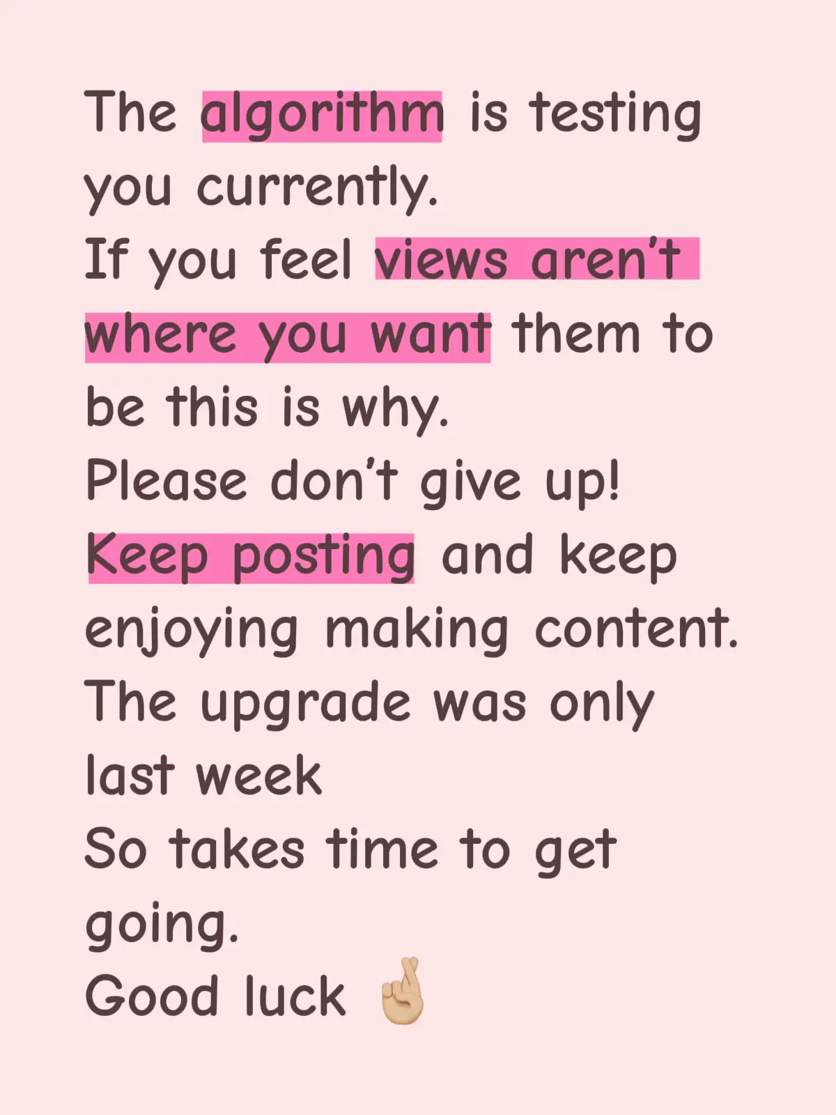 The algorithm update was only last week so it will take time to settle. If your engagement isn’t where you want it to be do not panic! This is TikTok testing if you will continue to be consistent and will reward you in the end. Most importantly enjoy making content and keep posting. You got this! 🫶🫶 #algorithm #algoritmotiktok #tiktoktest #viral #consistencyiskey 