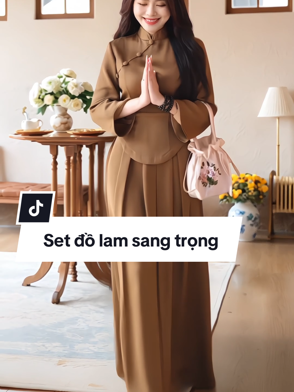 Set bộ lam nữ sang trọng, áo cổ tàu đính nút bọc phối cùng quần dáng váy dài thướt tha #setdolam #dodichua #bododile #setdolamnu #xuhuong 