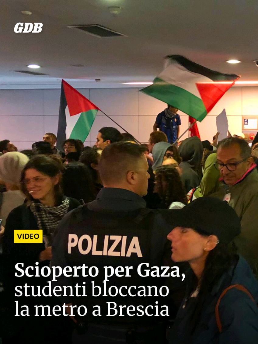 🚇 #Metro bloccata durante il corteo per #Gaza  Il mondo della scuola in prima fila: studenti e insegnanti in corteo a #Brescia hanno sfilato da piazza Loggia fino al centro. Momenti di tensione alla stazione Vittoria, dove un gruppo di studenti ha interrotto la circolazione dei treni per circa dieci minuti e bloccato l’accesso ai viaggiatori. 📰 Leggi l’articolo sul sito del GdB – link in bio #GiornalediBrescia #BlocchiamoTutto 