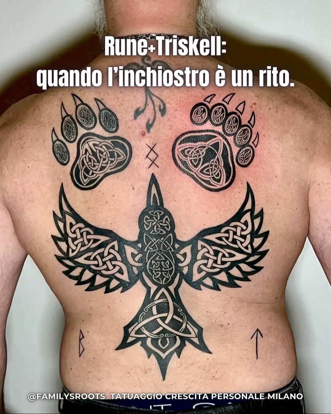 Un simbolo scelto a caso può essere terribilmente depotenziante e parlare per te… nel modo sbagliato. Questo Spiritual Tattoo unisce rune e tradizione nordiche: 👉🏻 Berkana nutre il nuovo 👉🏻Inguz chiude il vecchio e apre il passaggio 👉🏻 Tīwaz dà direzione e coraggio. 👉🏻 Zampa di lupo = istinto, lealtà al proprio branco interiore, protezione e resilienza 👉🏻 zampa di orso = forza calma, guarigione, stabilità e introspezione. 👉🏻 Corvo e triskell parlano di trasformazione e ciclicità.  Ogni simbolo nasce da un colloquio sulla tua storia e sulla tua crescita personale. 😵‍💫 “Non credo alla simbologia.” 👉🏻 Possiamo lavorare solo su estetica ed equilibrio visivo, senza esoterismi. 😵‍💫 “Dolore/tempi?” 👉🏻 Programmo sessioni sostenibili anche in base ai tuoi impegni e un aftercare chiaro. Ti risuona? Salva il post e scrivimi in DM per una mini-consulenza simbolica (10’) senza impegno. #rune #vikingtattoo #norsetattoo  #runestattoo #tattoomilano         