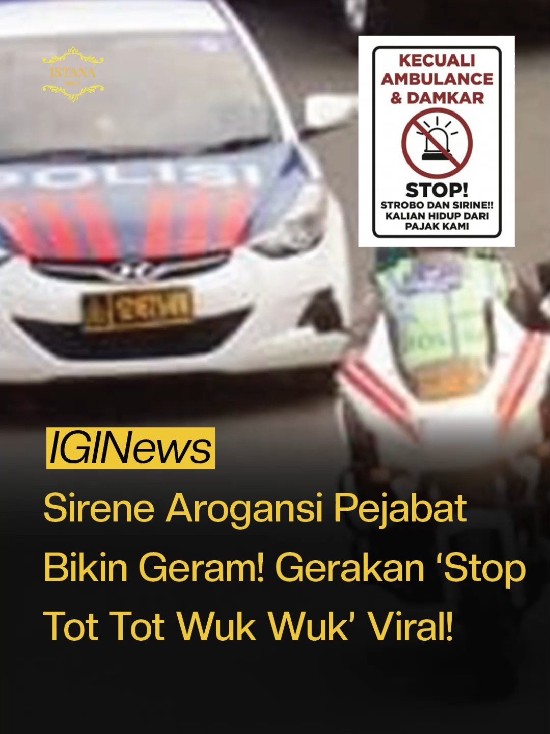Media sosial digemparkan dengan gerakan ‘Stop Tot Tot Wuk Wuk’, protes warga terhadap penggunaan sirene dan strobo pejabat yang dianggap mengganggu kenyamanan di jalan raya. Lantas, apa kata pejabat dan polisi? Simak informasi selanjutnya  di YouTube atau Facebook fanpage Istana Media! #IGINews #Istanamedia #Breakdown #Patwal #TotTotWukWuk #Strobo #Pejabat #Terbaru #Berita #News #Informasi #Viral #FYP