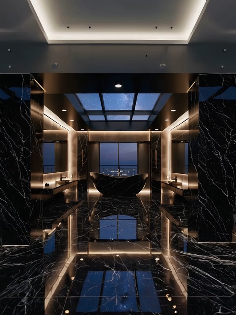 Extravagant Modern Bathroom ❤️ #modernbathroom #modernbathroomdesigns #blackmarble #marblebathrooms #marblebathroomluxury #bathroomluxury #luxurybathrooms #luxurybathroomdesign #aidesign