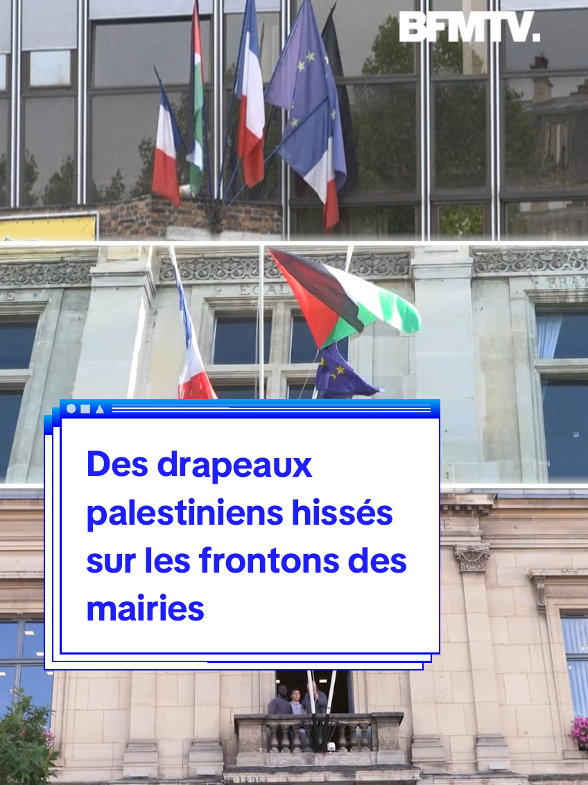 Des mairies ont hissé des drapeaux palestiniens sur leur fronton, ce lundi 22 septembre, avant la reconnaissance de l'Etat de Palestine par la France #palestine #drapeau #onu #paix 
