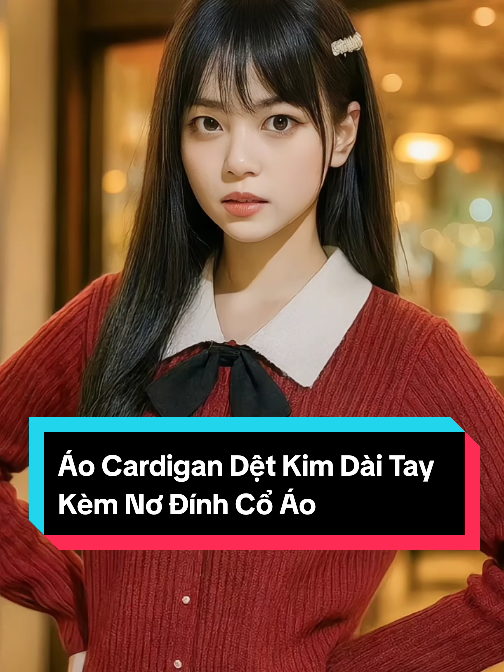 Áo Cardigan Dệt Kim Dài Tay Kèm Nơ Đính Cổ Áo#Gianhi1234 #xuhuong #trending #xuhuongtiktok 