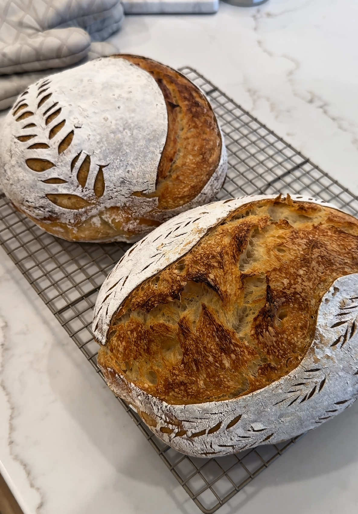 Time to get these 2 sourdough loaves out of the oven. Despite being a bit overproofed they turned out so pretty and tasted amazing! Remember, sourdough is fun not about perfection. 