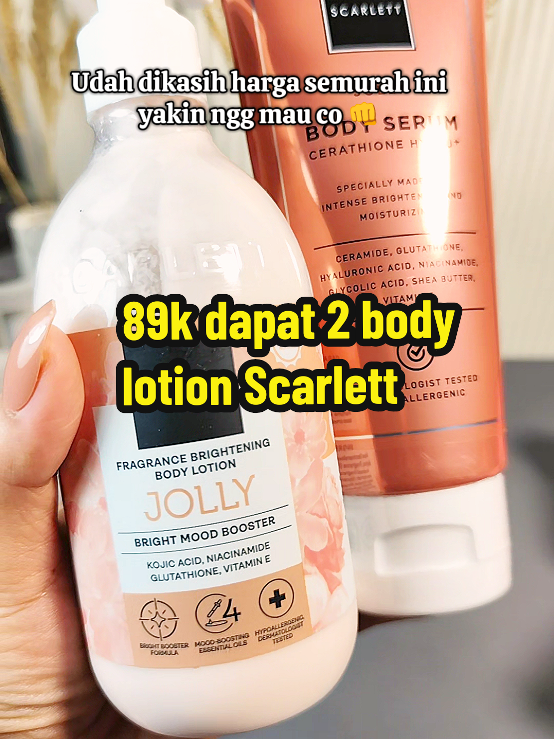 Beli 2 body lotionnya scarlett hanya 89k 😍 #scarlettwhitening  #bodylotion  #bodyserum  #localhero 