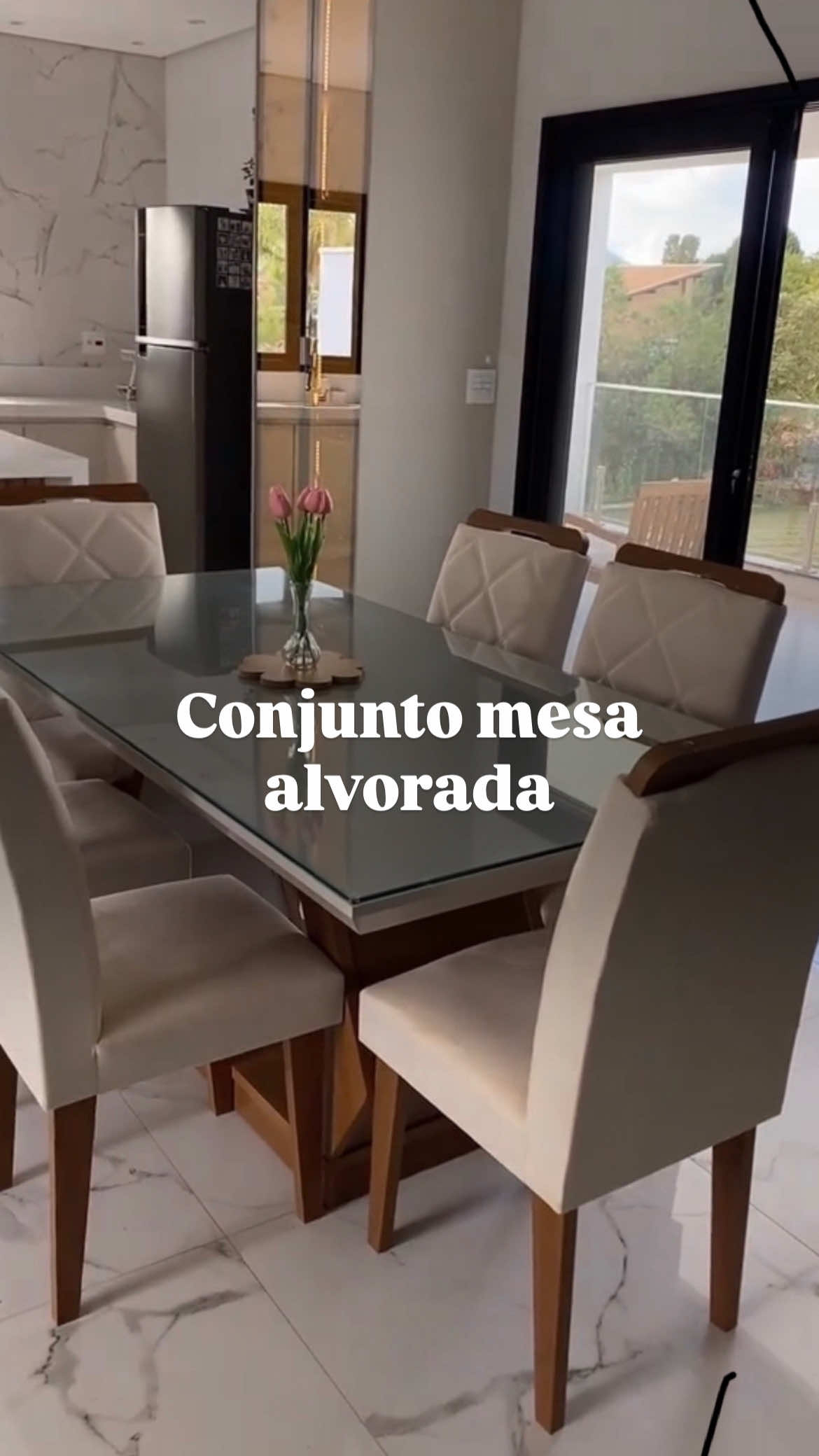 Conjunto mesa alvorada 180 tampo mdf e vidro, perfeita em todos os detalhes 😍🤌🏼 com o melhor preço  Comenta EU QUERO, Que envio link   #casa #decoration #viraltiktok #mesa #organização 