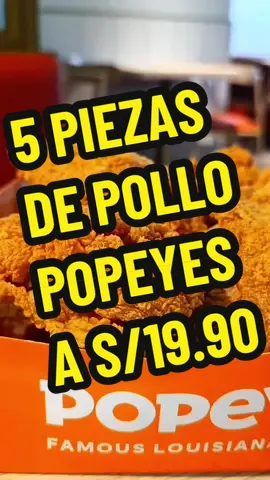 5 piezas de pollo POPEYES a S/ 19.90 ‼️ También +5 soles le agregas una papa cajún familiar. Esta oferta será válida hoy Lunes 22 de Setiembre del 2025 a nivel nacional durante todo el día hasta agotar stock.  Aplican TyC. Legales: La promoción contiene 5 piezas de pollo a S/ 19.90 y puede agregar 1 papa Cajun familiar por 5 soles adicionales. Válido solo para salón. No aplica para delivery. Válido 1 promoción por persona. Sujeto a disponibilidad. Stock limitado, sujeto a cambios sin previo aviso. Las piezas de pollo son combinadas, según disponibilidad de la tienda. No acumulable con otras promociones. Imágenes referenciales. #popeyes #pollofrito #ofertas #descuentos #ahorro 