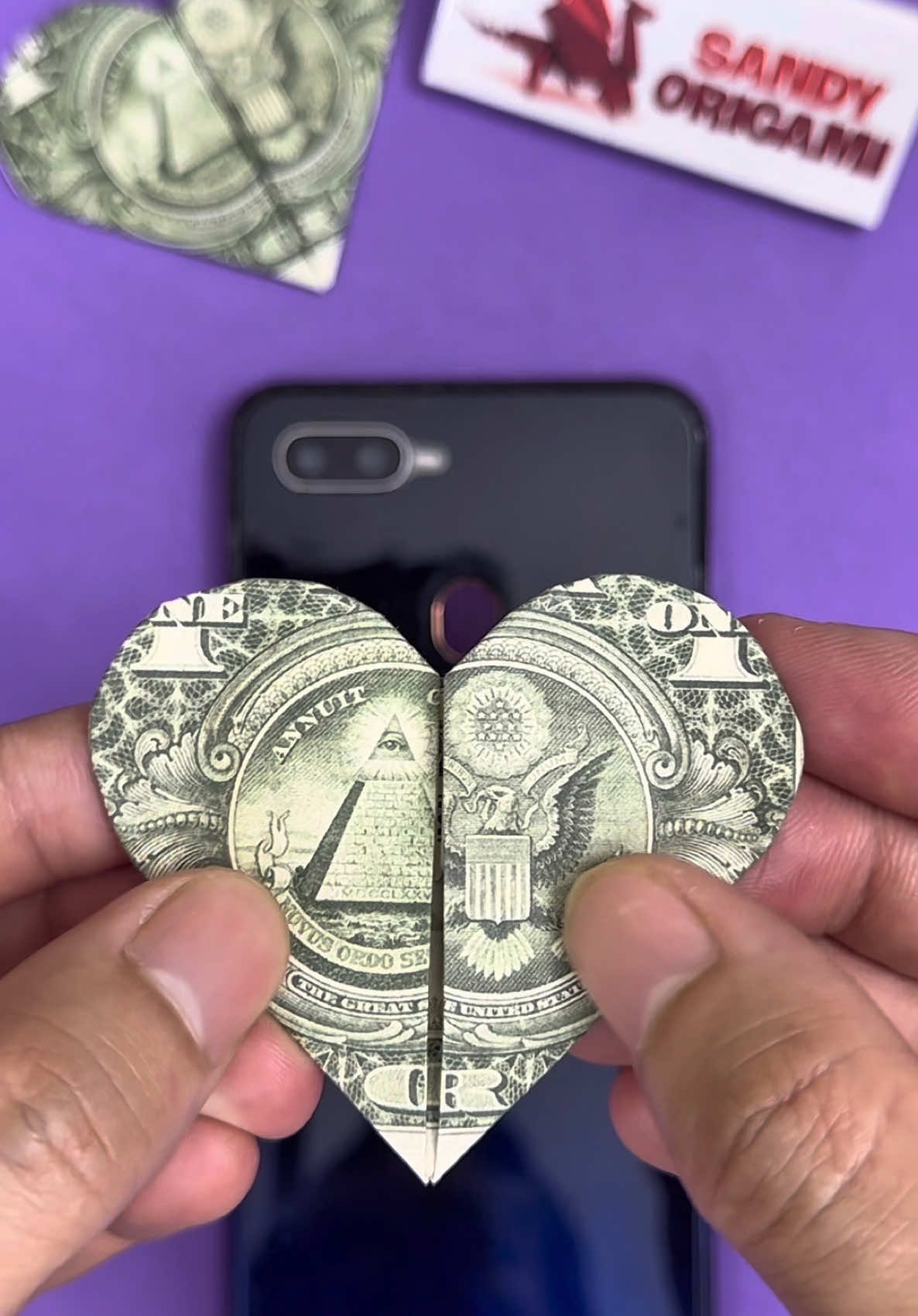Dollar bill origami easy heart - One love #sandyorigami #moneyorigami #trending2025 #origami #easyorigami 
