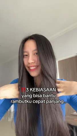 3 kebiasaan yang aku lakukan👇🏻:  1. Rutin pakai hair oil + memijat kulit kepala  2. Prioritaskan makanan tinggi protein, zat besi, dan omega 3 contoh: telur, alpukat, kacang almond 3. Tidak keramas setiap hari, keramas 3-4 kali seminggu saja  Kebiasaan lain: tidur yang cukup + kelola stress