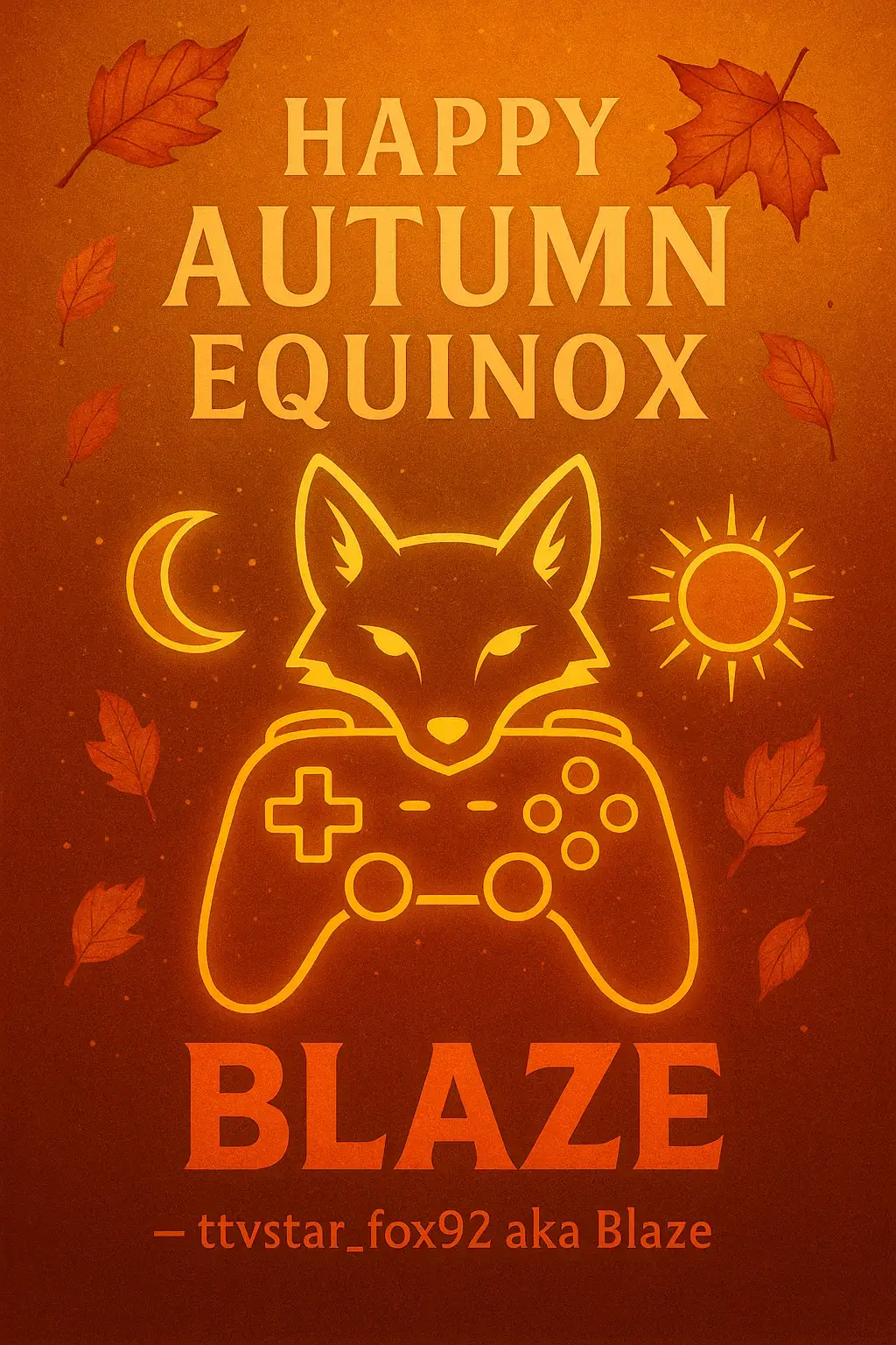Day and night stand equal, light and shadow in perfect balance. Just like in the games we play, this season is all about strategy, reset, and powering up for what’s next. Wishing you a fall filled with wins, balance, and plenty of cozy grind sessions. 🎮🦊 — ttvstar_fox92 aka Blaze  #AutumnEquinox #LevelUpSeason #GamerLife #StarFox92 