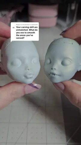 Replying to @dockkalps thanks! I use lots of different grits of nail files and sandpaper and some scraping with a blade to get at the deep grooves.  whatever it takes to get it smooth.  it takes many hours though!  😅 #carvingdolls  #ooak #dolls #customdoll #repaint