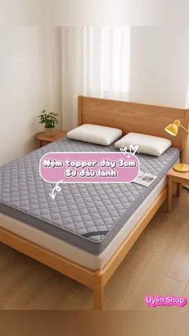 Đệm TOPPER gấp gọn dày 3cm vải sơ đậu lành #nemtopper #nemtoppergiare #tiktokshop #tiktokviral 