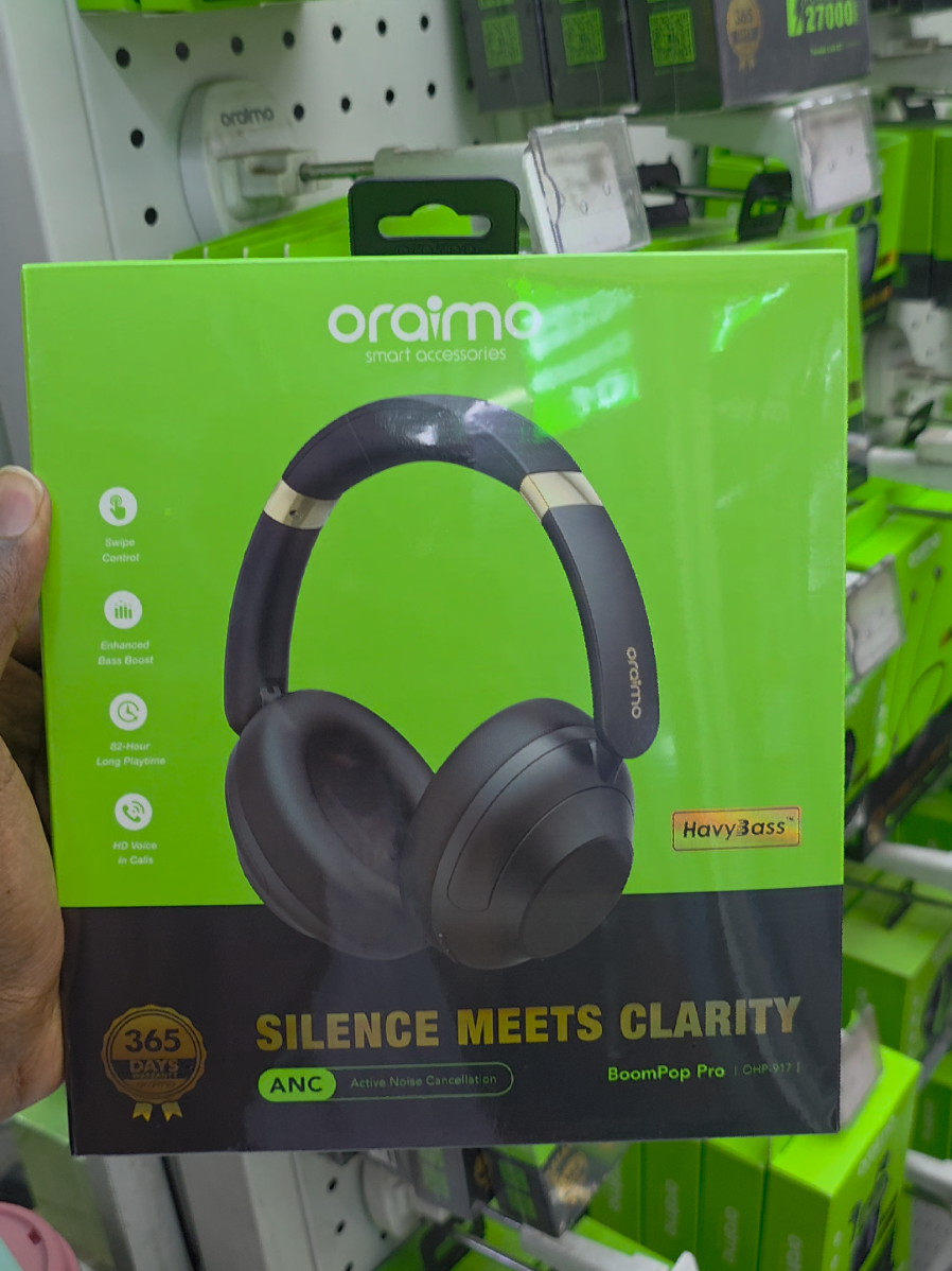 Oraimo BoomPop PRO OHP-917 hybrid ANC noice cancellation swipe control with 82hrs long playtime over-ear headphones 5,499/=. Contact 0722 211 188 #Oraimo #cityfoneaccessories #ForYou #tiktokkenya #fyp 