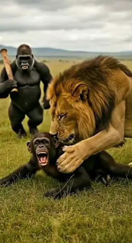 Lion vs. Chimp: Gorilla Dad Steps In! #AnimalRescue #Wildlife #Gorilla #Lion #Chimpanzee  
