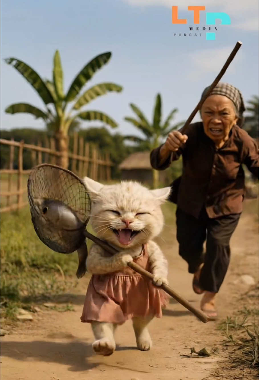 The naughty cat stole fish from the old woman's pond #viral #cat #short #animation #kitten #fyp #pageforyou 