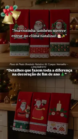 “Detalhes que encantam sua cozinha no Natal 🎅✨” 🎄 Kit 3 Panos de Prato Bordado Natalino Vermelho – Lançamento #natal2025  #decoraçãodenatal  #cozinhadecorada  #achadinhosshopee #vaiprafyy 