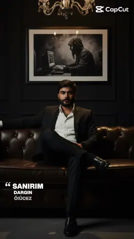 Prompt Hyper-realistic cinematic portrait of young man. A confident man sits on a luxurious dark-brown leather sofa in a dark, elegant room with matte black walls and a chandelier hanging above. He is dressed in a black suit with a white shirt, the top buttons casually undone, sitting in a relaxed mafia-boss pose with one leg crossed over the other. His polished black leather shoes are clearly visible. Behind him hangs a large framed black-and-white image of a hacker. His facial features are preserved exactly as in the reference photo, sharp and detailed, with no blur. The atmosphere is dramatic, moody, and cinematic, with sharp lighting and strong contrast. Aspect ratio 9:16 tor a striking, dramatic vertical composition. #gemini 