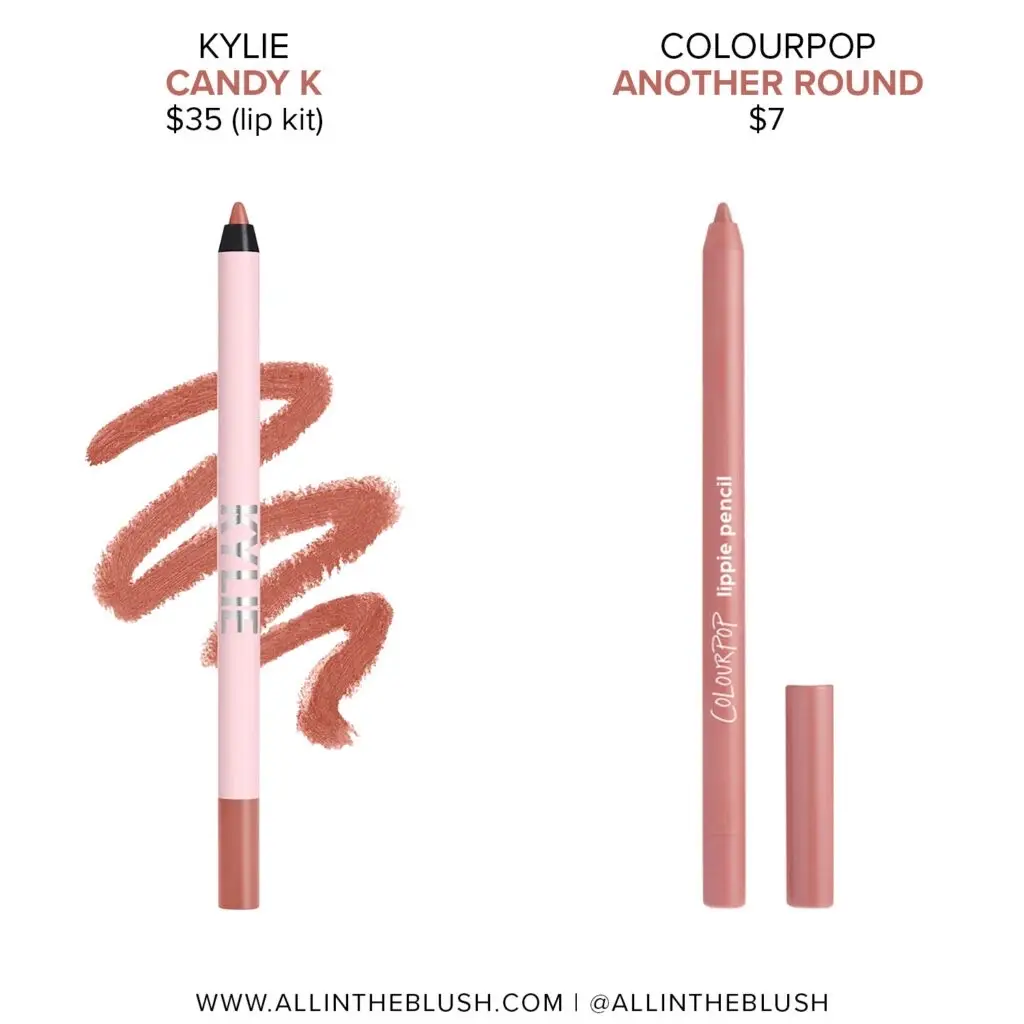 @ColourPop Cosmetics “Another Round” Lip Pencil is only $7 & a great shade match for @Kylie Cosmetics “Candy K” Lip Liner (which isn’t available for individual purchase)❤️‍🔥 Visit my dupe directory (link in bio) for more product alternatives🩷 #kyliecosmetics #colourpop #colourpopcosmetics #colourpopme #makeupdupes 