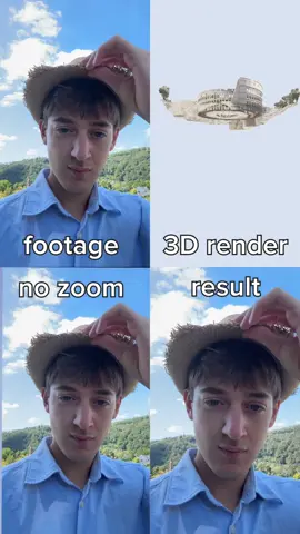 transition for @Trip.com - ⬇️ WORKFLOW ⬇️ 1) I tracked my hat using the Geotracker plugin for After Effects.  2) I exported the tracked scene into Cinema 4D where I attached the 3D model of the Colosseum to my hat, animating the missing camera movement 3) I rendered the scene, but since the 3D model looks different from what we see in the first frame of the second video, I just attach the video directly on the top of the render. You probably can just map the video as the texture on the model, but I didn't know how and didn't have time to figure it out.  4) Added sky where it was missing (just a layer with a gradient), some optical flares and color correction  #transition #edit #vfx 