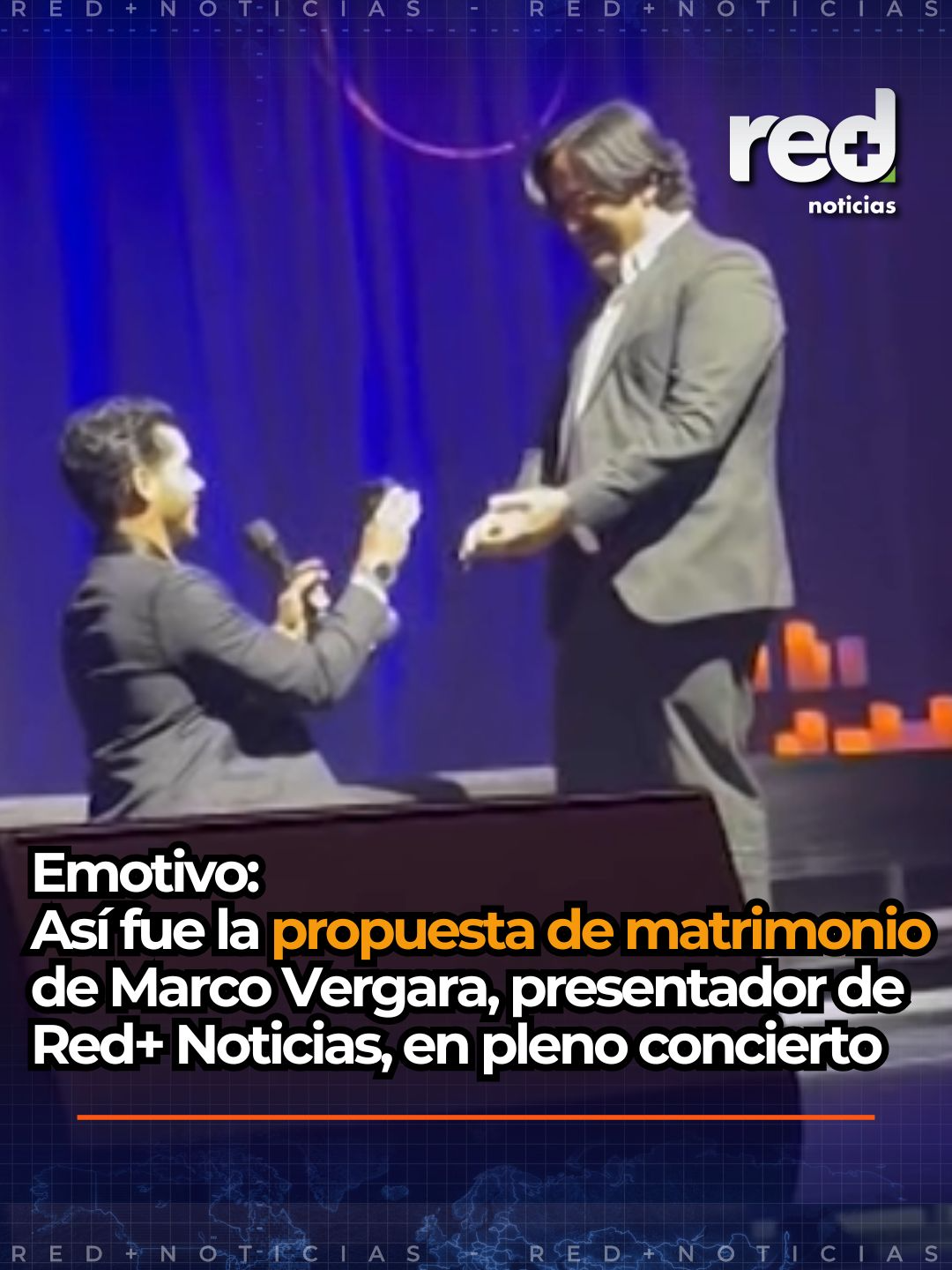 #Tendencias | Así fue la inesperada y emotiva propuesta de matrimonio de Marco Vergara, presentador de Red+ Noticias, a su pareja durante un concierto de Il Divo en Bogotá. Los miles de espectadores lo ovacionaron.