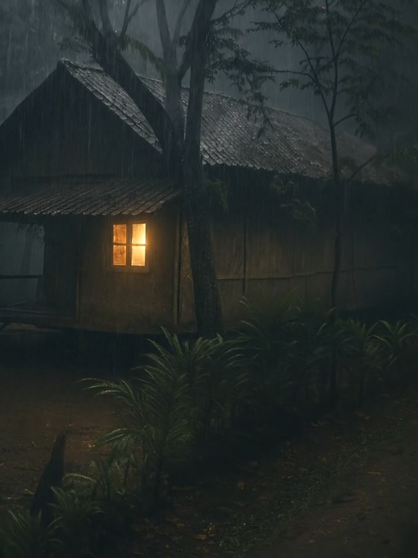 Dulu, hujan malam hanyalah irama di atas atap bambu. Tak ada notifikasi, tak ada listrik… hanya doa ibu dan nyanyian alam yang meninabobokan. #lewatberanda #fyp #mesinwaktu #nostalgia90an #80s 