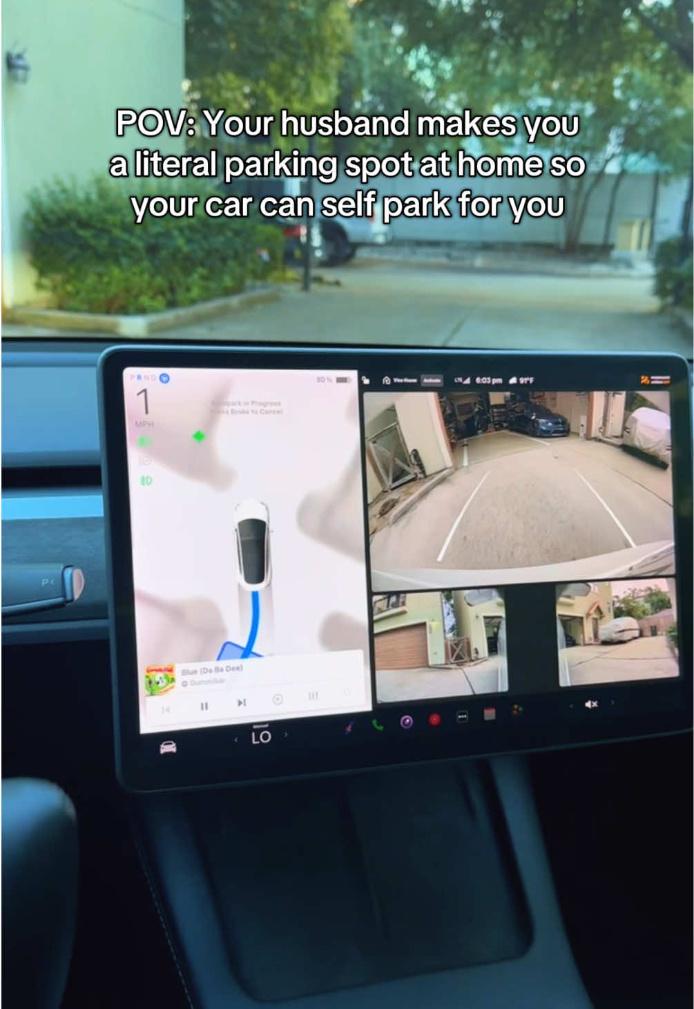 Elon definitely made Tesla for the girlies — my husband had enough of me not being able to drive or park so he got me a car with self park and FSD 😆 #marriagehumor #husbandwife #pov #tesla #teslatok  