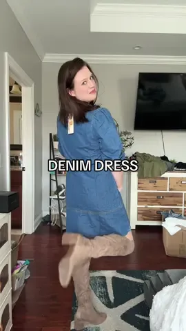 Obsessed with this denim dress for fall outfits; fashion over 30, family pictures, etc! @DOKOTOO-US #denimdress 