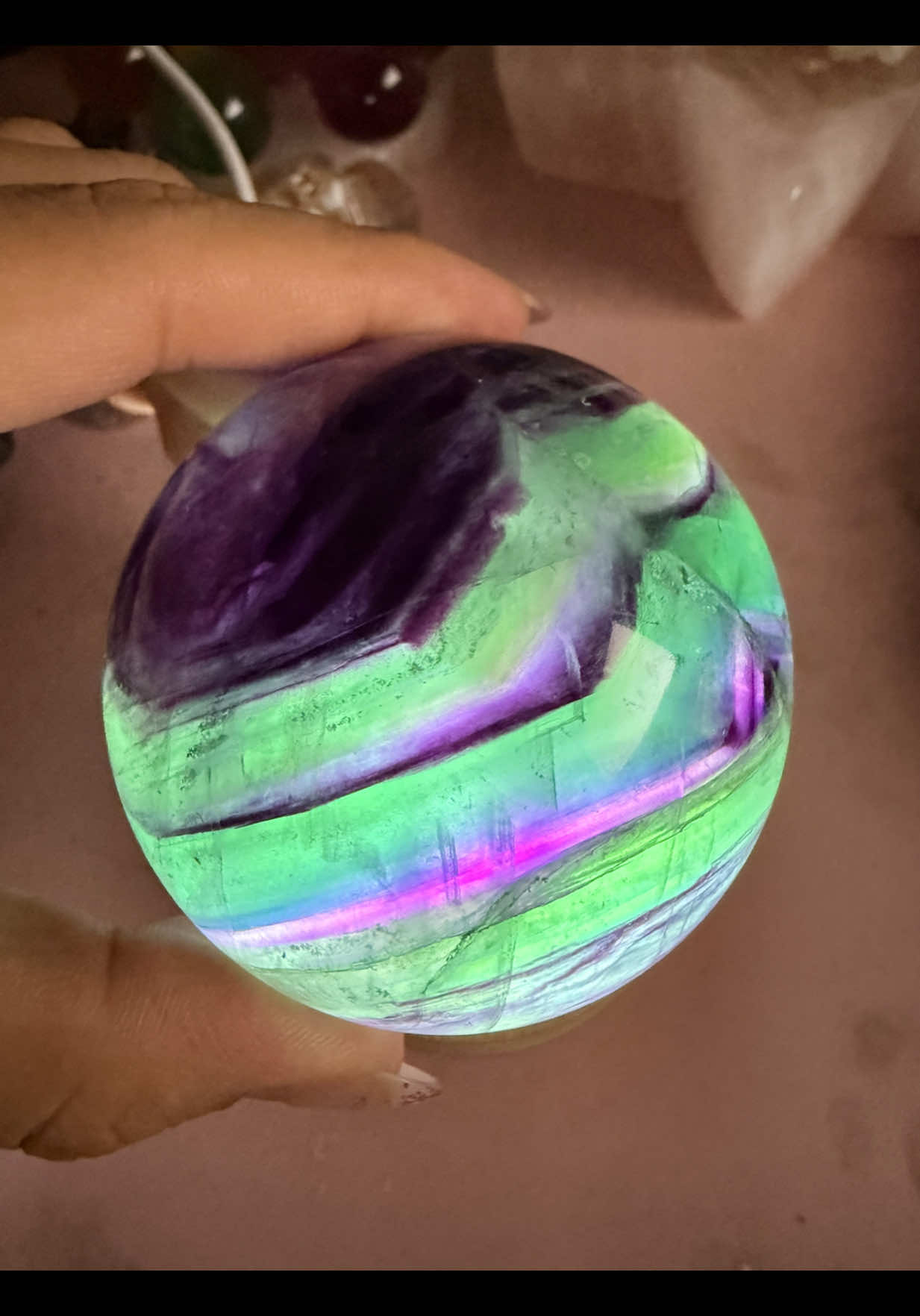 Green Purple Candy Fluorite Sphere #healingcrystals #fluorite #rainbowfluorite #fluoritesphere #fluoriteball 