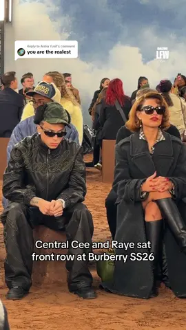 Replying to @Aisha Yusif Cench and Raye front row at Burberry ❤️ #burberry #centralcee #raye #dazedfashiontv #TikTokFashion 