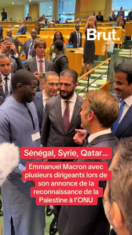 Emmanuel Macron avec  plusieurs dirigeants lors de  son annonce de la  reconnaissance de la  Palestine à l’ONU.