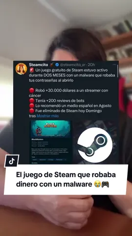 Juego gratuito de Steam roba más de 150,000 dólares a usuarios, incluyendo a un streamer con cáncer Hablamos sobre un juego gratuito en Steam que robó más de 150,000 dólares de usuarios, incluyendo a un streamer con cáncer que estaba recaudando fondos para su tratamiento. Parece que Valve no está controlando adecuadamente los juegos que llegan a su plataforma, lo que representa un peligro para los usuarios. El juego, llamado Blockbusters, tenía reseñas positivas pero recibió una actualización que lo llenó de un malware que robaba las billeteras de criptomonedas. Esto estuvo disponible en Steam por semanas hasta que explotó el escándalo. Al parecer, el responsable es un inmigrante argentino que vive en Miami, quien niega haber hecho nada, pero ha sido denunciado y rastreado a través de cuentas de Telegram. Esta situación es un llamado de atención sobre la necesidad de tener una protección antimalware completa para evitar este tipo de ataques. #steam #seguridaddigital #malware #cripto #argentina 