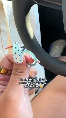 She’s so cute 🥰🥰 #jadering #caitlynminimalist #jewelrytok #jadejewelry #naturaljade 