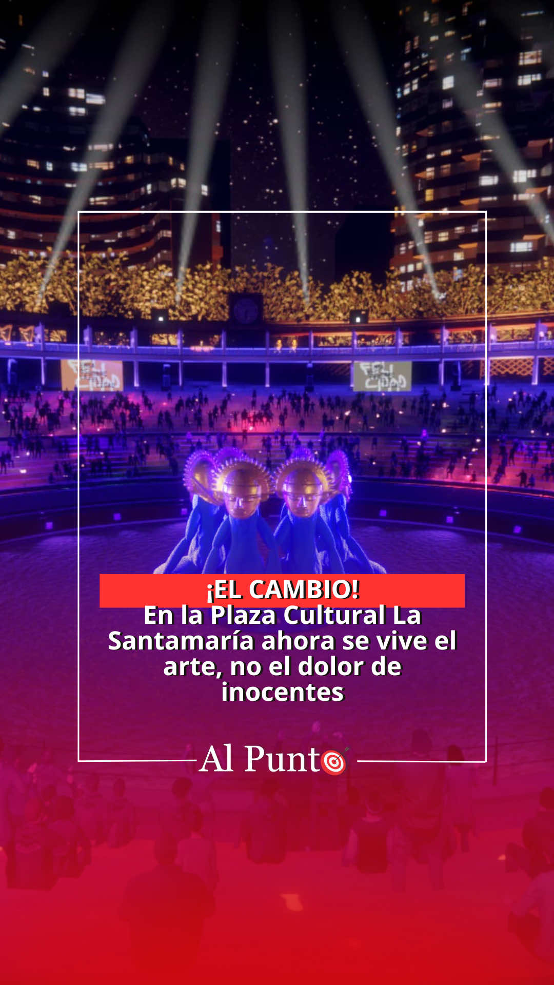 #AlPunto 🎯 | ¡EL CAMBIO DE LA SANTAMARÍA! Después de más de un año de la sanción de la Ley “No Más Olé”, que prohíbe las prácticas taurinas en el país, la Plaza Cultural La Santamaría brilla con el arte en el marco del Bienal Internacional de Arte y Ciudad. Los bogotanos ya no disfrutan del dolor de inocentes, sino que se deleitan con la verdadera cultura.