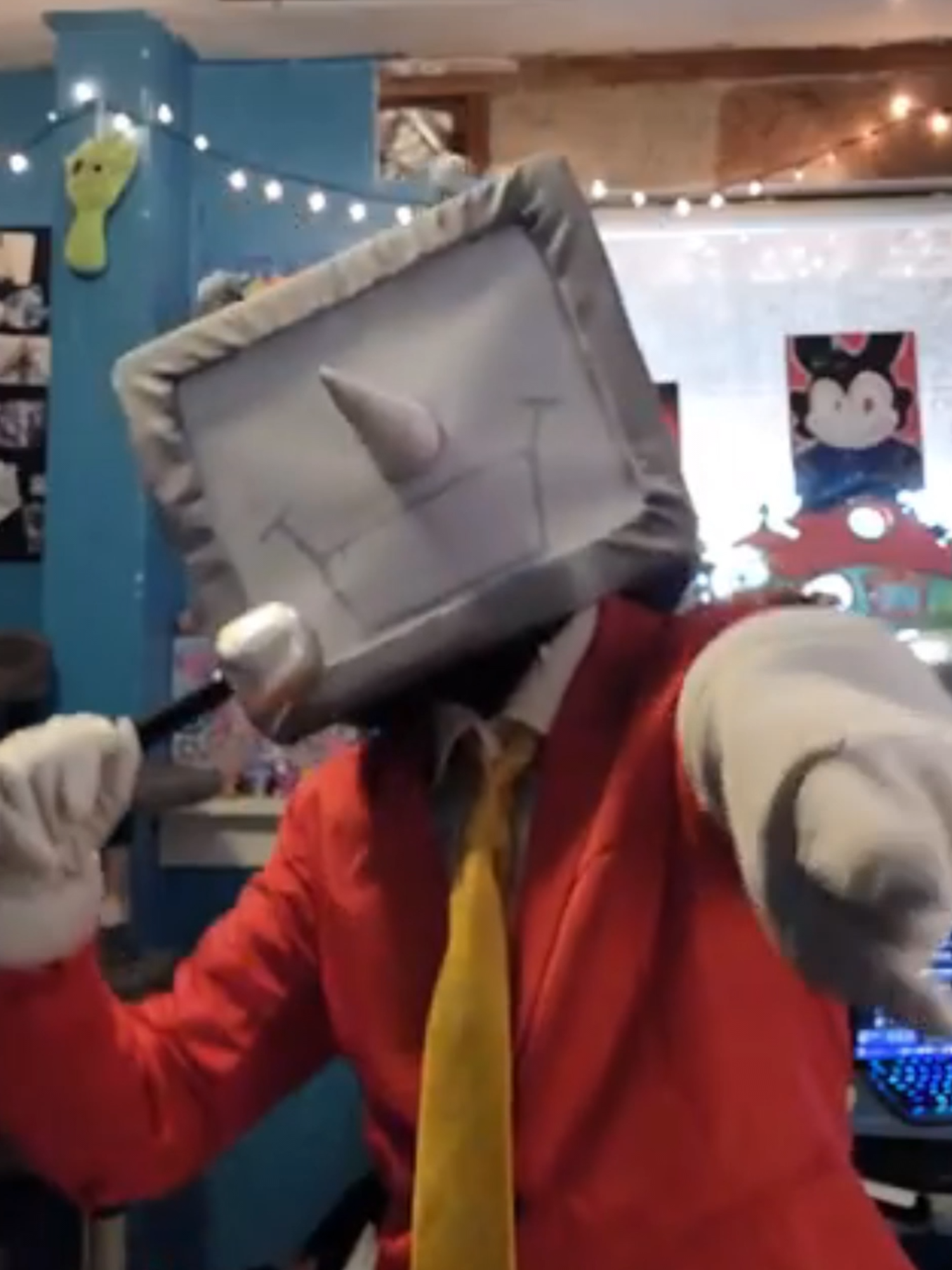 TENNA COSPLAY !! this is a test cosplay at end since tie messed up and missing a TV badge on his suit which ill be doing that before comic con comes :) im going to fanx in SLC! only on thursday maybe you'll be lucky to find me and take a pic 😼 #tenna #tennadeltarune #cosplay #tennacosplay #fanx #fanxslc #deltarunecosplay #artistsoftiktok #fyp #xyzbca