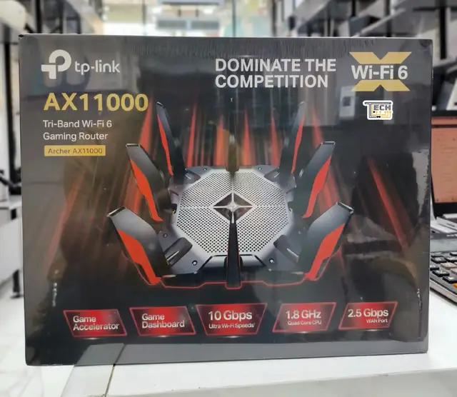 راوتر الألعاب العملاق ثلاثي النطاق TP-Link Archer AX11000 AX11000 بتقنية Wi-Fi 6 الشركة المصنعة: TP-Link الموديل: Archer AX11000 هوائيات عالية الأداء قابلة للفصل عدد 8 معالج 1.8 GHz 64 Bit رباعي النواة الذاكرة العشوائية (RAM): 1 جيجابايت التغطية داخل المنزل: 4-6 غرف عدد الأجهزة المتصلة: أكثر من 100 جهاز سرعات الواي فاي: 2402 ميجابت في الثانية على نطاق 5 جيجاهرتز (مخصص للألعاب). 2402 ميجابت في الثانية على نطاق 5 جيجاهرتز 1148 ميجابت في الثانية على نطاق 2.4 جيجاهرتز الميزات الإضافية: 🔹واي فاي فائق السرعة للألعاب الشاقة بسرعات تزيد عن 10 جيجابت في الثانية. 🔹نطاق ألعاب (5G_Gaming) مخصص لأجهزة الألعاب، يجعل ألعابك على الإنترنت وبث Netflix 4K لا يُضاهى. 🔹دعم ميزة Game Accelerator حيث يكتشف تلقائياً الأجهزة أو التطبيقات التي تُستخدم للألعاب ويعطيها الأولوية مع تقليل التأخير (Latency) وتحسين طريقة تعامل الراوتر مع حزم بيانات الألعاب. 🔹تغطية Wi-Fi موسعة حيث تتحد 8 هوائيات خارجية وتقنية Beamforming لتوسيع شبكة Wi-Fi قوية وموثوقة في جميع أنحاء منزلك. 🔹دعم تقنية OneMesh والتي تمكنك من ربط الراوتر مع الأجهزة الأخرى (موسع النطاق و البورلاين) والتي تدعم هذه الميزة، لإنشاء شبكة واي فاي موحدة بإشارة واحدة داخل المنزل أو المكتب. 🔹معالج رباعي النواة بسرعة 1.8 جيجاهرتز وثلاثة معالجات مساعدة تضمن أداءً مثالياً دائماً. 🔹يمكنه عمل 12 قناة مستقلة لنقل البيانات (Streams)، تُقسّم وتُشارك بين الأجهزة المتصلة لضمان سرعة وثبات أفضل. 🔹دعم ميزة HomeCare حيث يحافظ على أمان حساباتك ونظامك، مما يوفر حماية شاملة من الفيروسات تضمن لك الأمان التام أثناء اللعب عبر الإنترنت. 🔹دعم تقنية‏ MU-MIMO 4×4 والتي تعمل على تحسين الأداء والكفاءة بشكل كبير من خلال إرسال البيانات إلى أكثر من جهاز في وقت واحد. 🔹دعم تقنية OFDMA والتي تعمل على زيادة السعة بمقدار 4 مرات لتمكين الإرسال المتزامن إلى المزيد من الأجهزة. 🔹دعم تقنية DFS للوصول إلى نطاق إضافي وتقليل النويز. 🔹دعم ميزة Airtime Fairness والذي يحسن كفاءة الشبكة من خلال الحد من الانشغال المفرط. 🔹دعم تقنية FEM أو شريحة الـ FEM والتي تعمل مع تقنية ال Beamforming على تركيز قوة إشارة الواي فاي على الأجهرة المتصلة والبعيدة. 🔹دعم ميزة LAG والتي من خلالها يمكن جمع منفذين من منافذ LAN معاً من أجل الحصول على سرعة عالية تصل الى 2 جيجابت في الثانية، اي ضعف سرعة المنفذ الواحد. 🔹دعم TP-LINK ID والذي يعطيك إمكانية التحكم بالراوتر وضبط إعداداته عن بعد. 🔹دعم الرقابة الأبوية (وقت العائلة، وقت النوم، ترتيب الوقت العائلي عبر الإنترنت، إيقاف الإنترنت مؤقتاً، التقارير الأسبوعية والشهرية). 🔹يتم إعداده بسهولة مع تطبيق Tether متوفر في متجر Google Play ومتجر App Store. بور المحولة: 12V ⎓ 5A عدد البورتات: ✔️WAN: 1×2.5Gb/s ✔️LAN: 8×1Gb/s عدد المنافذ: ✔️منفذ USB-A 3.0 ✔️منفذ USB-C 3.0 محتويات العلبة: ✔️راوتر لاسلكي Archer AX11000 ✔️محول الطاقة ✔️كيبل إيثرنت RJ45 ✔️دليل الإستخدام السعر:600 ألف دينار يوجد خدمة توصيل 🚗 داخل بغداد وجميع محافظات العراق: 5 ألف دينار للطلب أو الإستفسار يمكنكم مراسلة الصفحة أو الإتصال على الرقم التالي☎️: ⁨0776 540 9352⁩ (متوفّر واتساب) #سينا_تك #سينا_ويب #شبكة_منزلية #تيبي_لينك #واي_فاي 