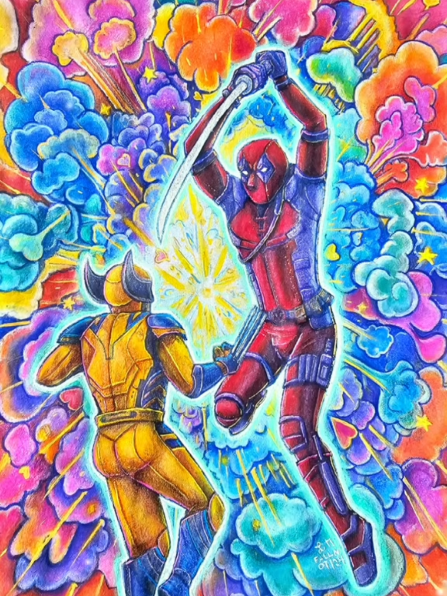 #onthisday My Deadpool & Wolverine Art Finished ♥️💛✨️  #Marvel #Deadpool #Wolverine #Art 