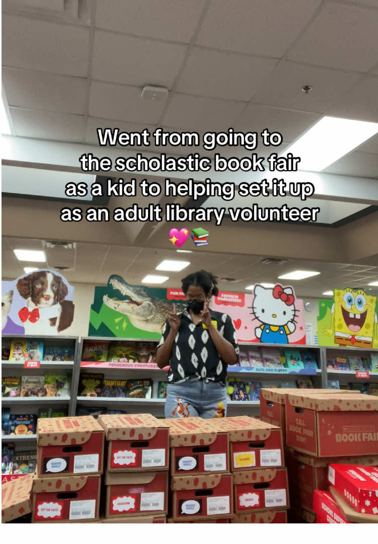 It’s Scholastic Book Fair time!!!! I used to love going as a kid and now I get to set it up and work it as an adult! I think my inner child is smiling big this week 💖 #bookfair #elementarylibrary #librarytiktok #blackgirltiktok🤎 #booktoker 