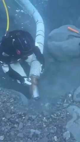 Mergulhador operando draga para garimpo de ouro.