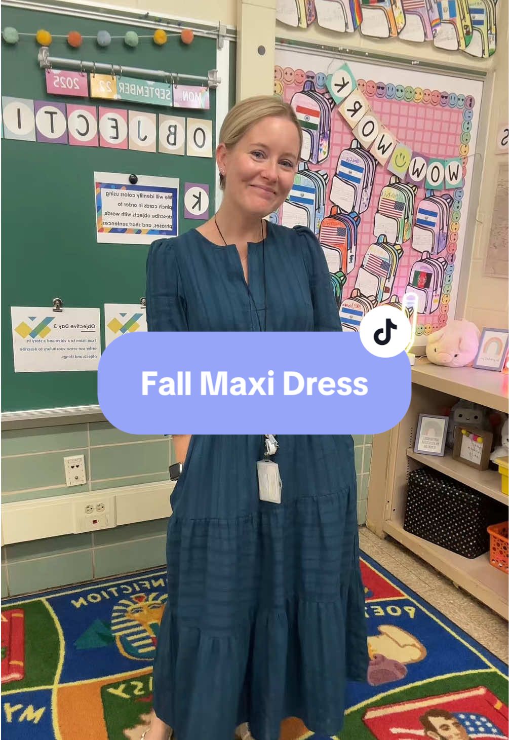 The amount of compliments I got on this fall maxi dress today was insane! It’s lined, has pockets, and the embroidery is so gorgeous! This would be perfect for fall family photos or work! I’m wearing the color lake blue in a size small! #dress #falldresses #teacherootd #falldress 