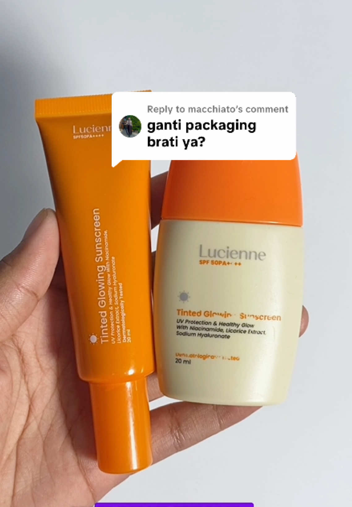 Replying to @macchiato betul kak ganti packaging ya. Skrg Ready kemasan terbaru pastinya kak. #lucienne #tintedsunscreen 