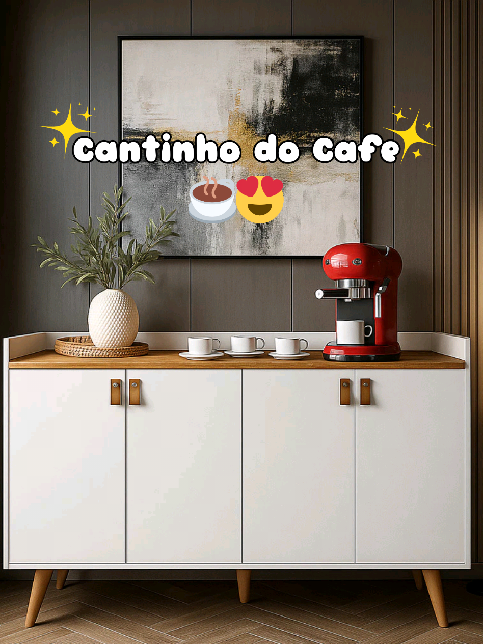 Armario Aparador Buffet 4, 3 e 2 Portas Pés Palito Madeira Prateleira Puxador Couro Livia Cores #enxovaldecasanova #armario #cantinhodocafe #casa #donadecasa 