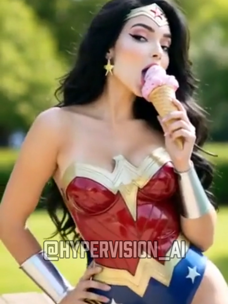 What if Wonder Woman appeared in a live-action cinematic world… holding an ice cream cone? 🍦⚡#wonderwoman #dccomics #aiart #icecreamday #reallife 