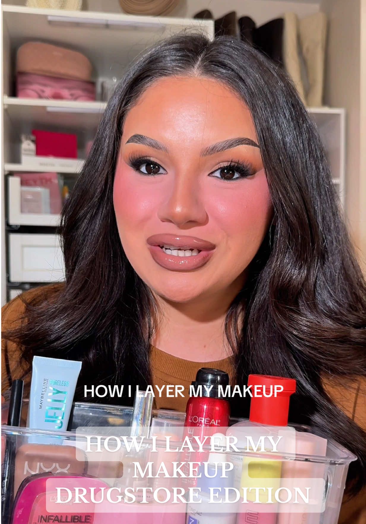 How I layer my makeup drugstore edition 💗 I think I found a new favorite drugstore powder  @Thayers milky toner  @loréal paris usa collagen bounce serum, confident pink blush, infallible setting spray  @Neutrogena gel moisturizer, creamy concealer  @Maybelline NY poreless jelly primer, lifter stix  @essence.cosmetics foundation stick  @Morphe Cosmetics color corrector  @e.l.f. Cosmetics liquid blush  @Makeup Revolution rose baking powder, queen pink lipstick  @NYX Professional Makeup butter melt bronzer, espresso lip liner  @🇬🇧MADEBYMITCHELL🇬🇧 milkshake 4 me lipgloss  #makeupoftheday #itgirl #makeupchallenge #maquillajetutorial 