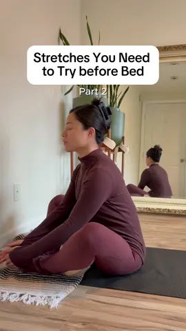 Stretches You Need to Try before Bed for Better Sleep (Part 2) Benefits of Butterfly stretch before bed is to ease tension in the legs especially inner thighs - this helps to calm your body and mind before bed.  #nighttimeroutine #yogaforsleep #yogaforrelaxation #stretchesforsleep