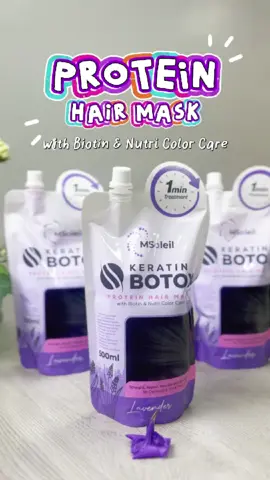 Keratin Botox Protein Hair Mask with Lavender Scent designed to provide long-lasting smoothness and shine in your hair 💜  #msoleil #keratinbotox #hairmask #lavender #1minute 