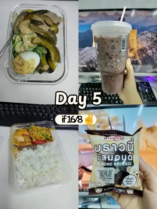 ✨ มื้อเช้ากินเป็นสลัดแตงกวาฟักทองไข่ต้ม 🥗 ✨ ช่วง 9 โมง กินคาเคาใส่นมโอ๊ต อร่อยเข้มข้น  ✨ มื้อเที่ยงกินผัดผงกะหรี่กุ้ง 🦐 ✨ ตอนบ่ายกินบราวนี่อัลมอนด์  if แบบไม่เครียด 😂 #if #ทําif #คุมอาหาร #ลดน้ําหนัก #สตอรี่ 