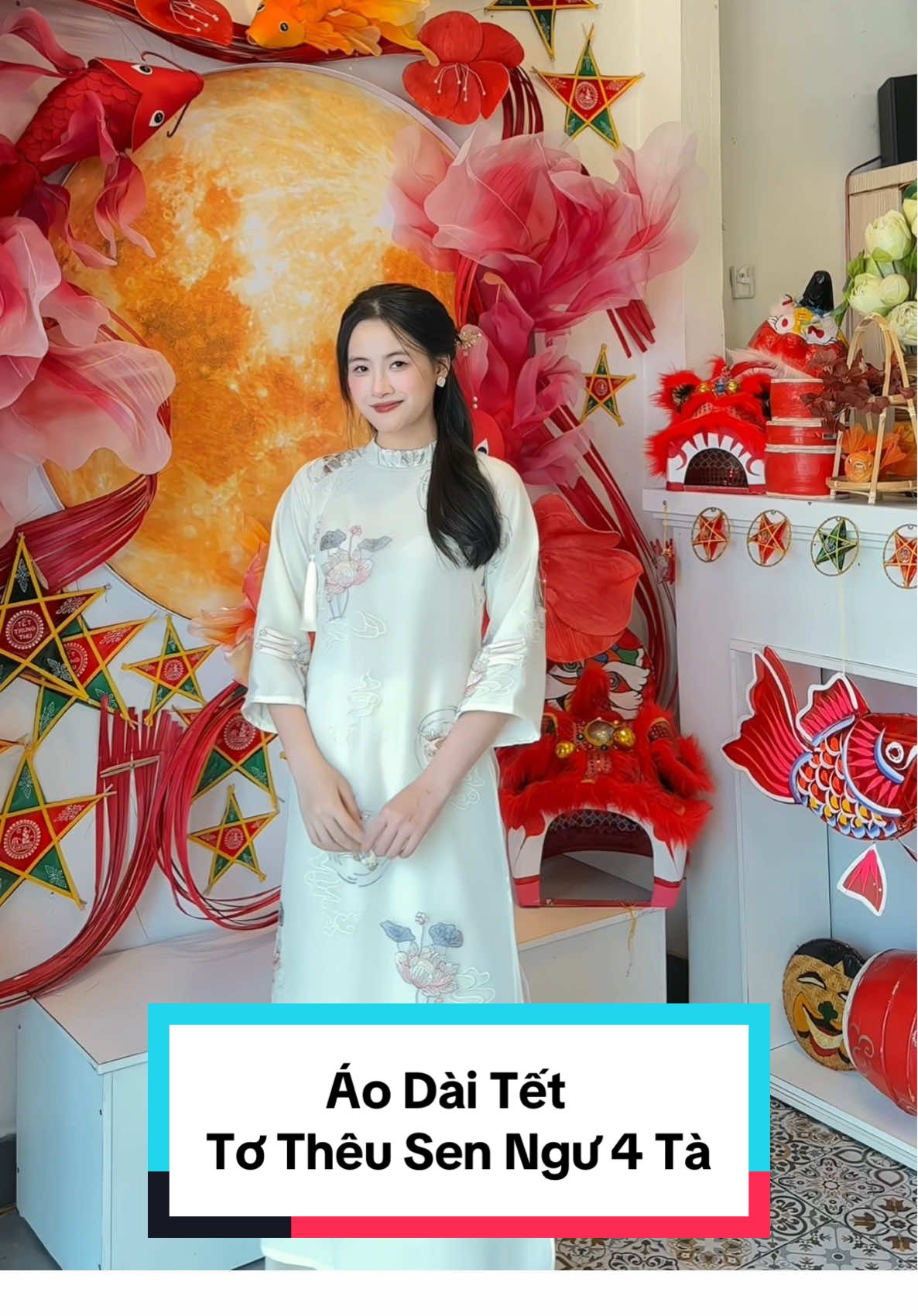 Áo Dài Tết 2026. Tơ Thêu Sen Ngư 4 Tà, Mềm Mát Nhẹ Thoáng ạ, mặc đi đón Trung Thu 10đ không có nhưng ạ  #aodai #aodaitet #aodaicachtan #aodaithanhha