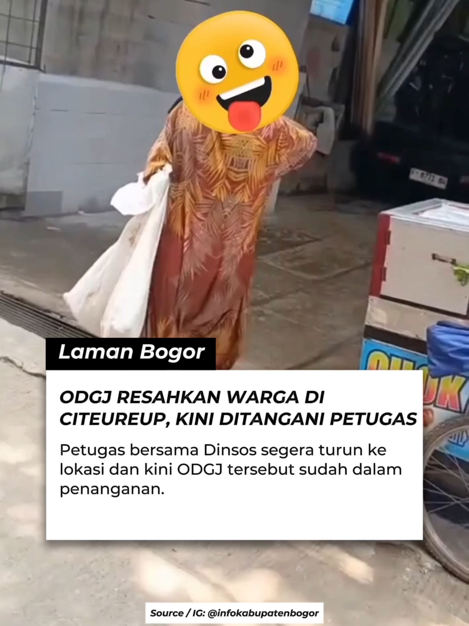 Seorang ODGJ dilaporkan meresahkan warga setelah masuk ke rumah-rumah di wilayah Sukahati, Citeureup. Warga kemudian meminta bantuan melalui layanan darurat 112 Kabupaten Bogor. Petugas 112 langsung berkoordinasi dengan Dinas Sosial Kabupaten Bogor untuk menindaklanjuti laporan. Saat ini, ODGJ tersebut sudah dalam penanganan petugas. #LamanBogor #ODGJ #Citeureup